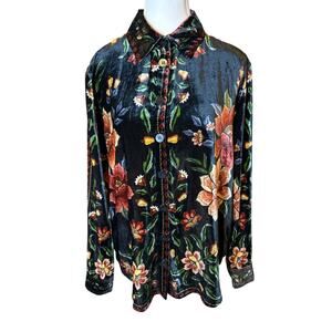 Farm Rio | "Macaws Garden" Black Floral Velvet 2 pcs Leisure Set | XS
